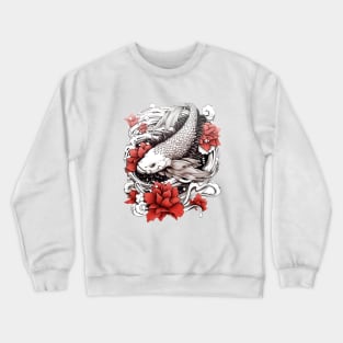 Koi Fish With Flowers | Japanese Design Crewneck Sweatshirt